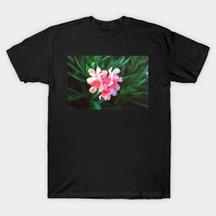 Pink Nerium oleander flower against natural green background T-Shirt